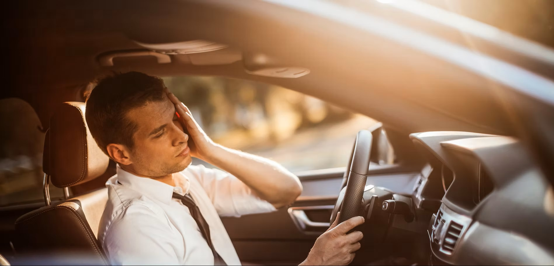 Tired driver trying to stay awake.